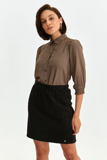 Brown women`s shirt thin fabric loose fit with puffed sleeves with 3/4 sleeves