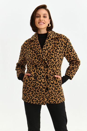 Paltoane dama online, Palton din blana ecologica cu par scurt maro cu un croi drept si buzunare laterale - Top Secret - StarShinerS.ro