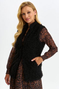 Black gilet from ecological fur lateral pockets