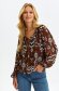 Brown women`s blouse thin fabric loose fit frilly trim around cleavage line 1 - StarShinerS.com