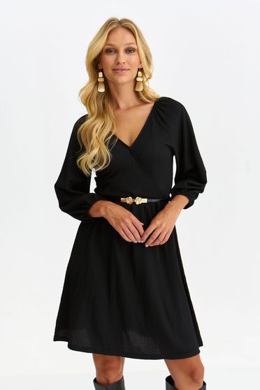Plus Size Dresses - Page 8, Black dress crepe short cut cloche accessorized with belt - StarShinerS.com