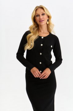 Black cardigan with decorative buttons knitted