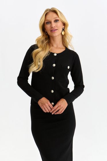 Black cardigan with decorative buttons knitted