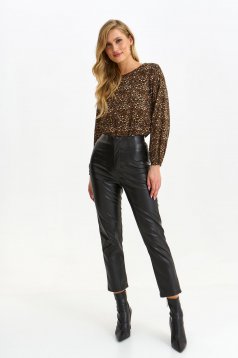 Black trousers from ecological leather conical high waisted