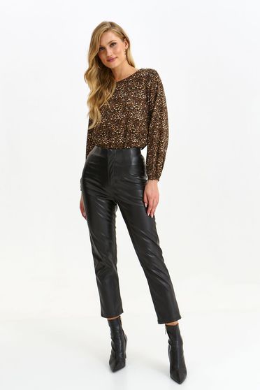 High waisted trousers, Black trousers from ecological leather conical high waisted - StarShinerS.com