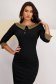Black crepe knee-length pencil dress with houndstooth print details - StarShinerS 6 - StarShinerS.com