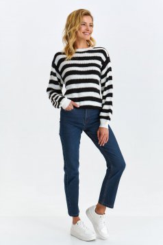 Black sweater knitted loose fit horizontal stripes