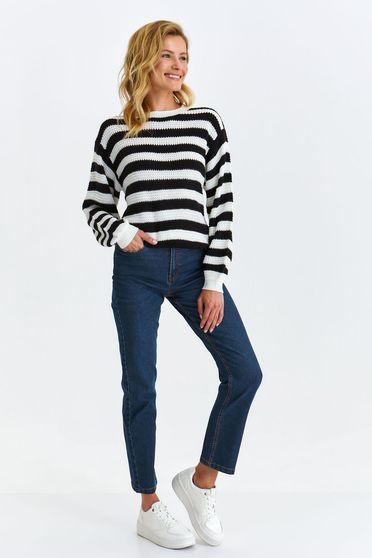 Casual jumpers, Black sweater knitted loose fit horizontal stripes - StarShinerS.com