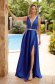 Blue long dress from taffeta with slit on the leg and embellished accessories on the belt 1 - StarShinerS.com