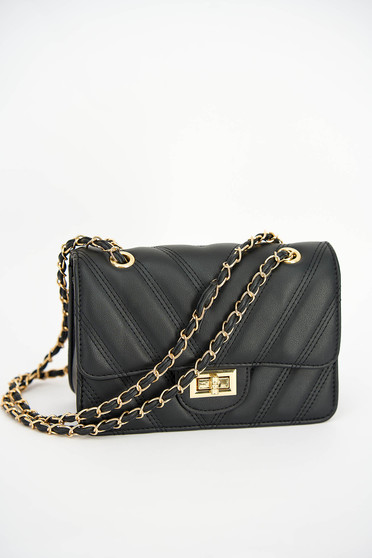 Black bag from ecological leather long chain handle