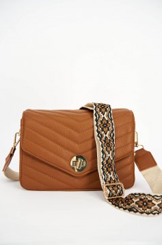 Brown bag from ecological leather long chain handle