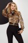 Women`s blouse from satin loose fit animal print accessorized with breastpin 1 - StarShinerS.com