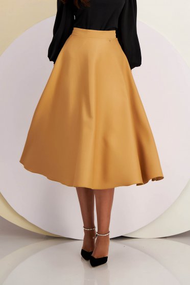 Office skirts, Nude Elastic Fabric Midi Flared Skirt - StarShinerS - StarShinerS.com