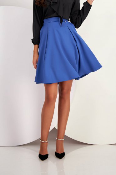 Skirts, Blue Elastic Fabric Skirt in A-line with Side Pockets - StarShinerS - StarShinerS.com