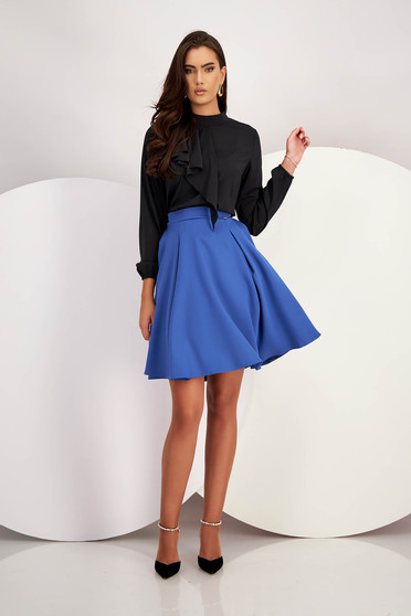 Blue Elastic Fabric Skirt in A-line with Side Pockets - StarShinerS