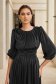 Black Satin Midi A-Line Dress with Three-Quarter Puffy Sleeves - StarShinerS 3 - StarShinerS.com