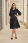 Black Satin Midi A-Line Dress with Three-Quarter Puffy Sleeves - StarShinerS 4 - StarShinerS.com