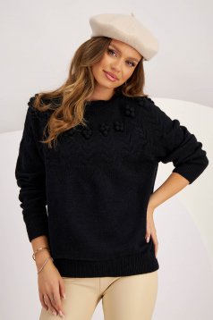 Black knitted sweater with a wide cut and embossed pattern - SunShine