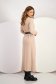 Beige Knit Midi Dress with Wide Cut Slit on Leg and High Collar - SunShine 3 - StarShinerS.com