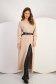 Beige Knit Midi Dress with Wide Cut Slit on Leg and High Collar - SunShine 1 - StarShinerS.com