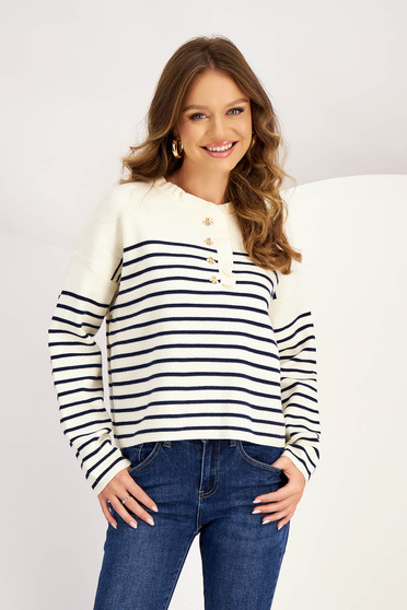 Casual jumpers, Sweater knitted loose fit with decorative buttons - StarShinerS.com
