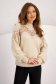 Fluffy knit sweater in beige with a wide cut and lace applications - SunShine 6 - StarShinerS.com