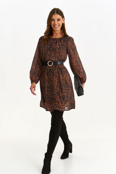Long sleeve dresses - Page 3, Brown dress from veil fabric short cut cloche with elastic waist with puffed sleeves - StarShinerS.com