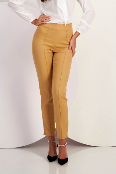 Trousers, High-Waisted Tapered Nude Stretch Fabric Trousers - StarShinerS - StarShinerS.com
