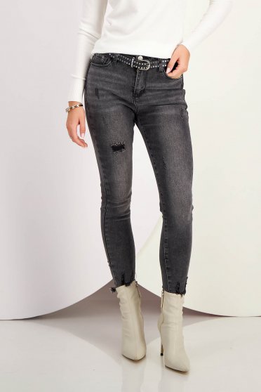 Black skinny high-waisted jeans with belt accessory - SunShine