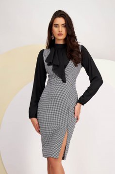 Elastic fabric midi pencil type jumper with deep v-neckline and houndstooth print - StarShinerS