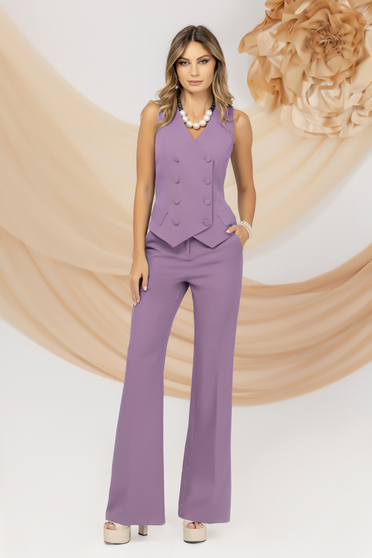 Trousers, Flared trousers made of purple stretch fabric with high waist and side pockets - PrettyGirl - StarShinerS.com