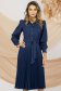 Rochie plisata din stofa bleumarin midi in clos cu elastic in talie - PrettyGirl 2 - StarShinerS.ro