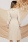 Rochie plisata din stofa bej midi in clos cu elastic in talie - PrettyGirl 4 - StarShinerS.ro