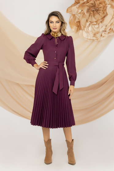 Pleated dresses, Pleated Purple Midi Dress Made of Fabric with Elastic Waist - PrettyGirl - StarShinerS.com