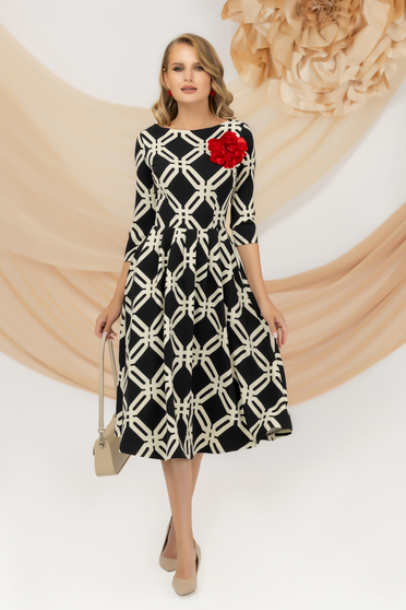 Online Dresses, Dress elastic cloth midi waist pleats with flower shaped brestpin - StarShinerS.com