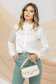 Ivory satin women's blouse with a wide cut accessorized with a flower-shaped brooch - PrettyGirl 1 - StarShinerS.com