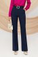 Navy blue stretch fabric trousers with flared long legs, side pockets and detachable cord - PrettyGirl 1 - StarShinerS.com