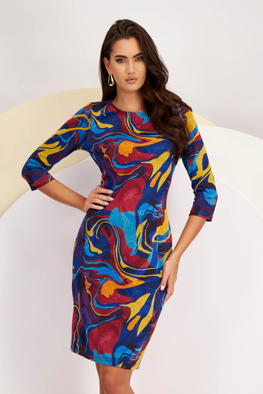 Online Dresses, Lightweight Knit Dress with a Straight Cut and Abstract Digital Print - StarShinerS - StarShinerS.com