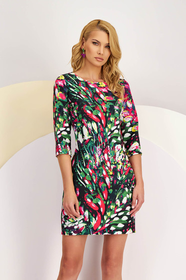 Short Dress made of elastic fabric with a straight cut digitally printed - StarShinerS