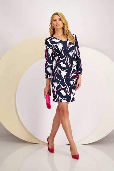 Elastic fabric dress with a straight cut and v-neck digitally printed - StarShinerS
