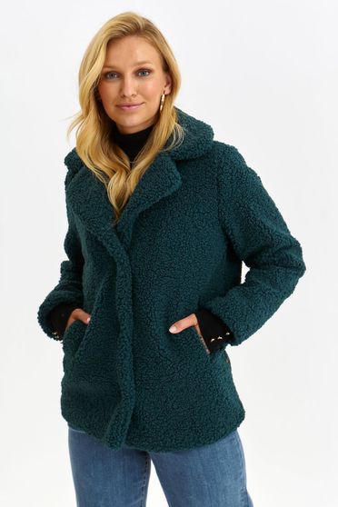 Jackets, Darkgreen jacket from ecological fur short cut straight lateral pockets - StarShinerS.com