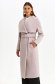 Lightpink coat elastic cloth long straight accessorized with tied waistband lateral pockets 1 - StarShinerS.com
