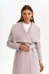 Lightpink coat elastic cloth long straight accessorized with tied waistband lateral pockets 4 - StarShinerS.com