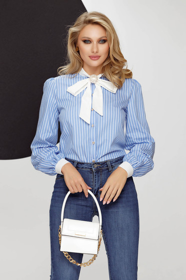 Casual shirts, Women's shirt made of thin cotton with a wide cut and scarf-like collar - Fofy - StarShinerS.com