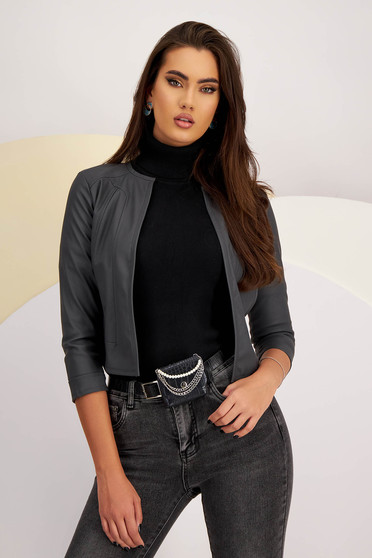 Sales blazers, Thin Grey Fitted Unlined Faux Leather Jacket - SunShine - StarShinerS.com