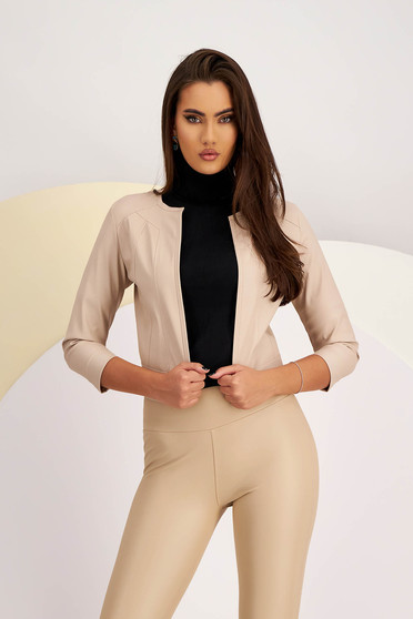 Beige jacket tented from ecological leather thin fabric
