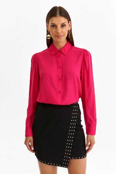 Camasi dama casual cu maneca lunga, material fluid, Camasa dama din material subtire roz cu croi larg - Top Secret - StarShinerS.ro