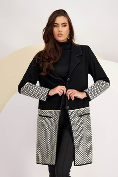 Black thin knit cardigan with a straight cut and lapel collar - Lady Pandora