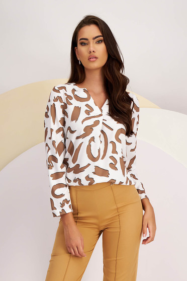 Long sleeves blouses, Women`s blouse thin fabric loose fit with v-neckline - StarShinerS.com