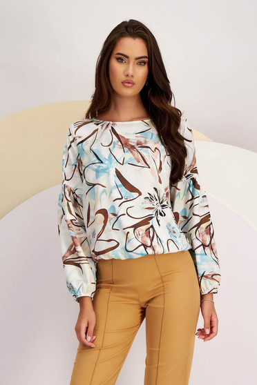 Office Blouses, Women`s blouse thin fabric loose fit with elastic waist with puffed sleeves - StarShinerS.com